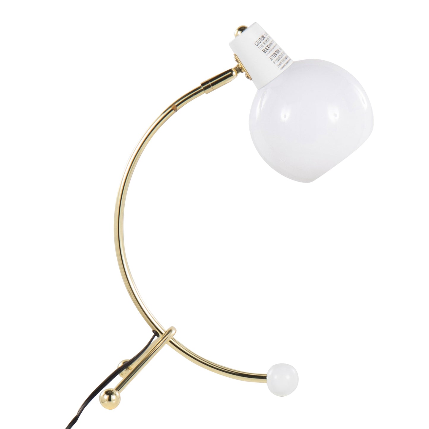 Eileen Contemporary Task Lamp gold metal arc with white shade on Tampa Home & Garden Store