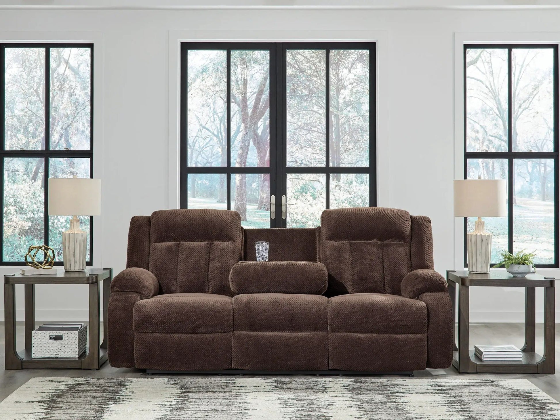 Free Wake reclining power sofa with drop down table chocolate-brown Unique Piece Furniture on Tampa Home & Garden Store