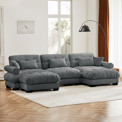 Modular sectional sofa by HouseOfZazla with movable ottoman, blue-gray upholstery, 2-piece set on Tampa Home & Garden Store