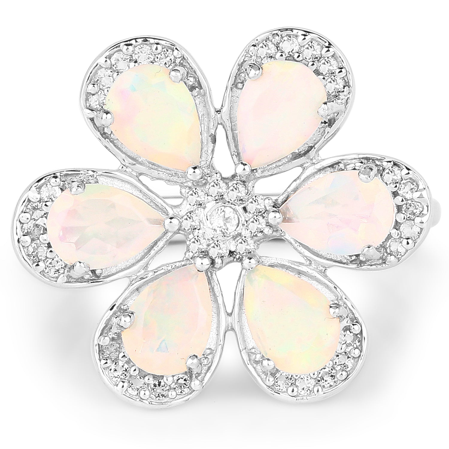 Ring with 1.71ct Ethiopian opal petals and white topaz in sterling silver by Bids.com on Tampa Home & Garden Store