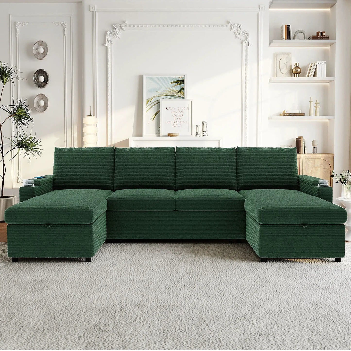 U Shaped Sectional Sofa Bed with Storage Chaise