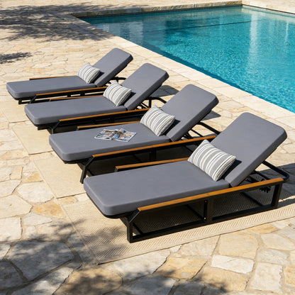 Adjustable Outdoor Chaise With A Wood Frame