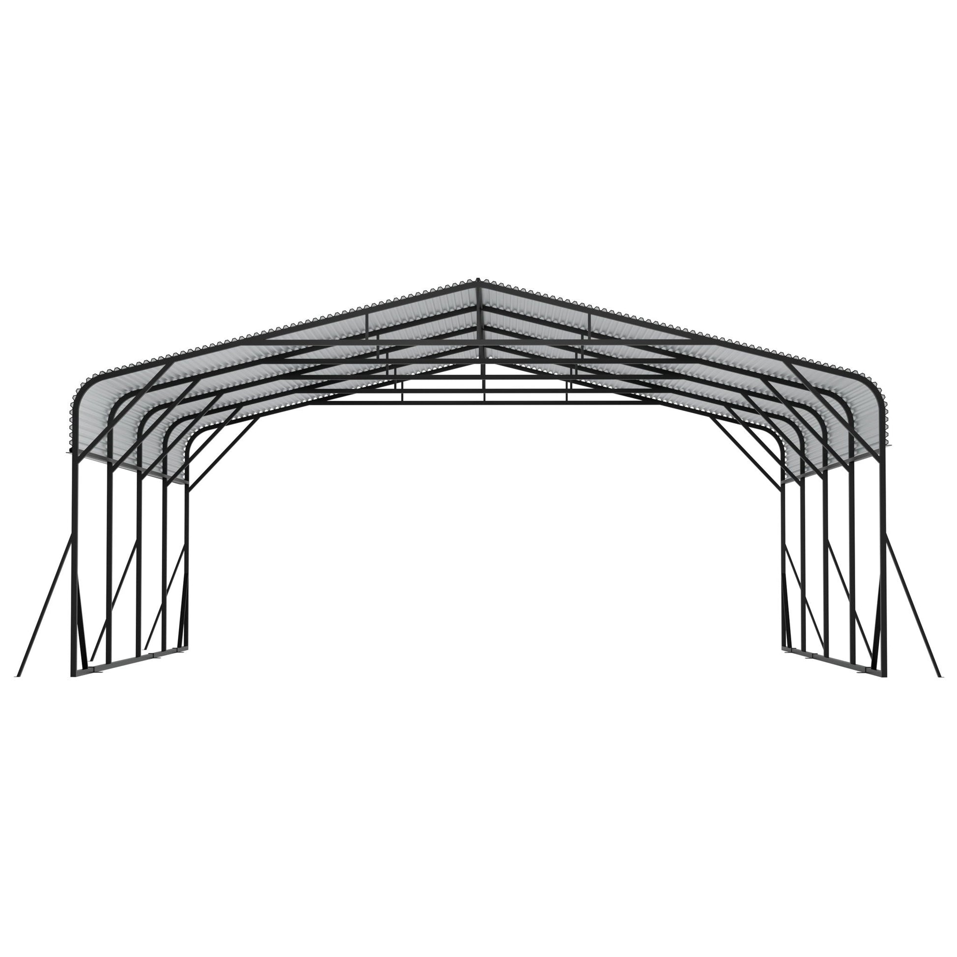 Heavy Duty Carport Shelter Black metal frame with corrugated roof panels on Tampa Home & Garden Store