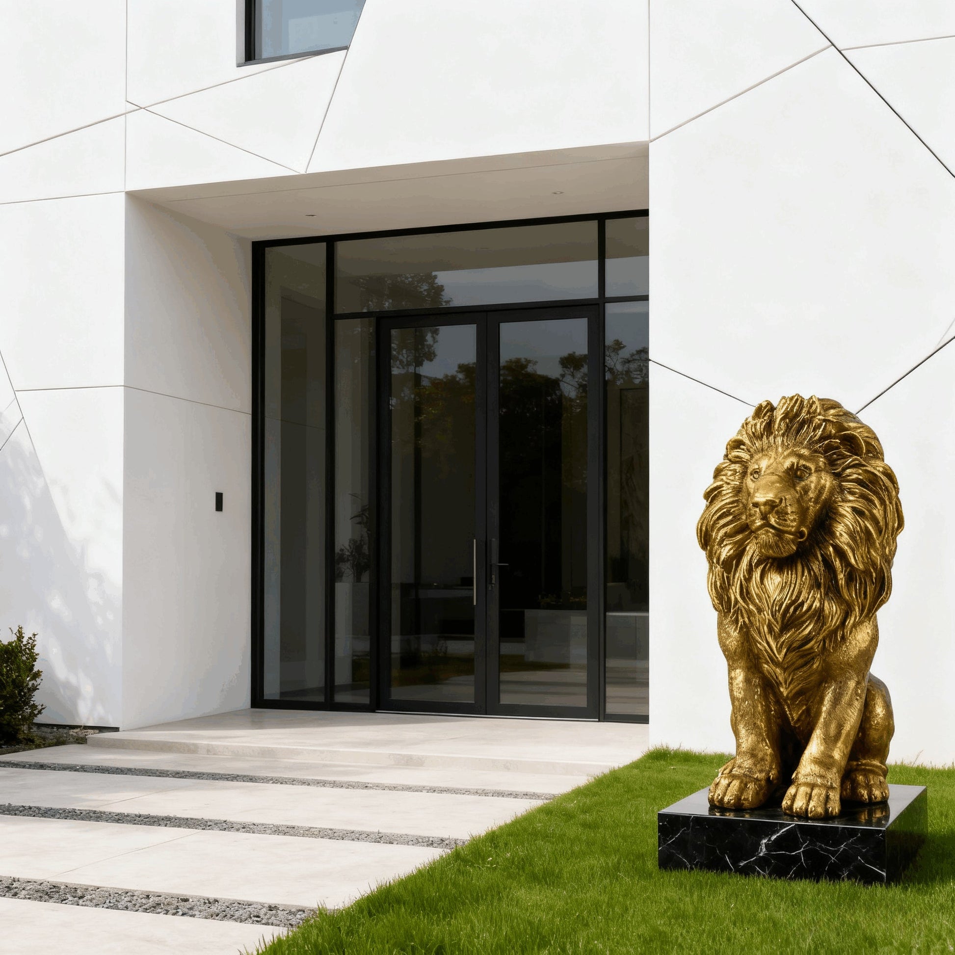 24-inch lion statue gold resin outdoor garden sculpture on Tampa Home & Garden Store