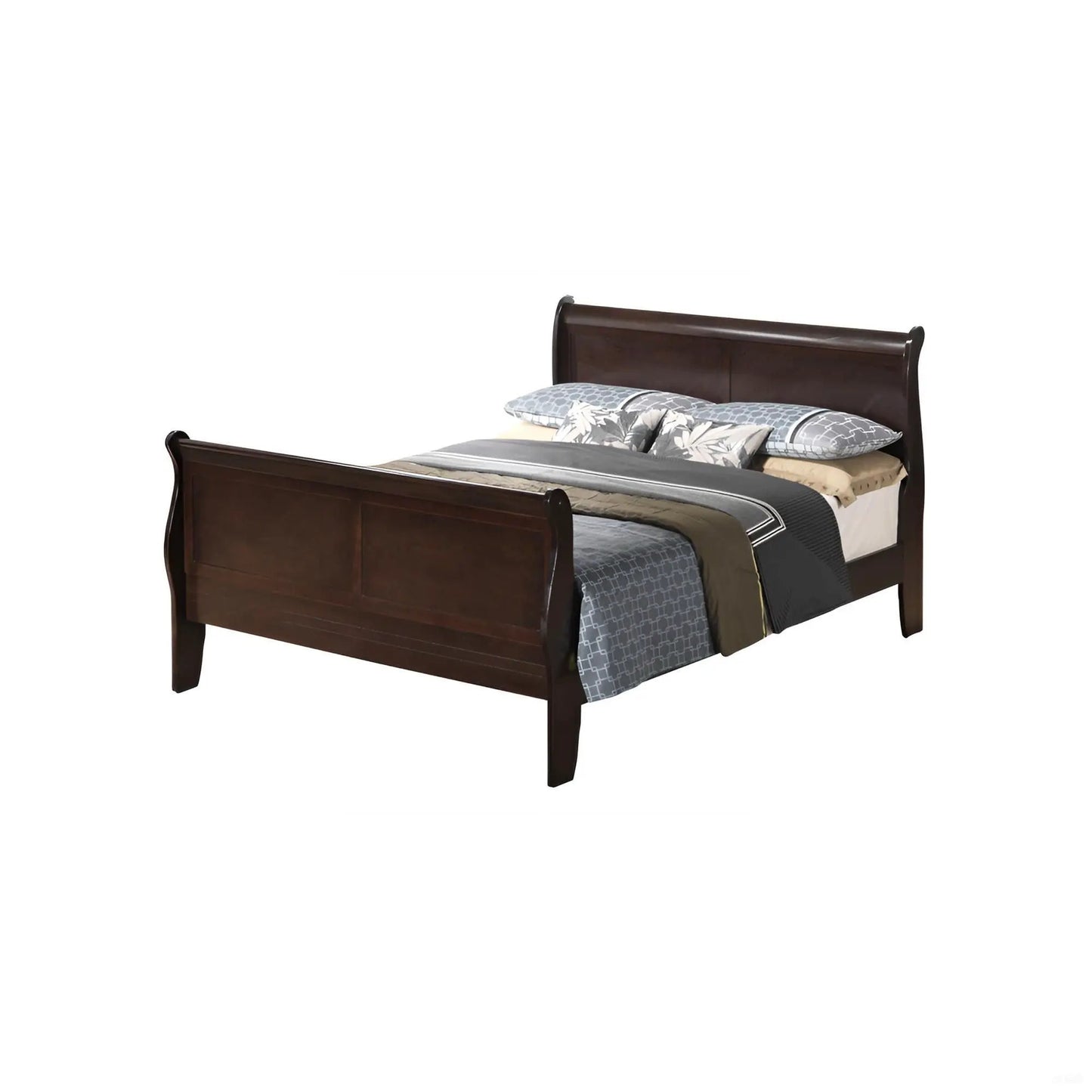 Louis Philippe Panel Sleigh Bed by Unique Piece Furniture dark brown wood with panel headboard on Tampa Home & Garden Store