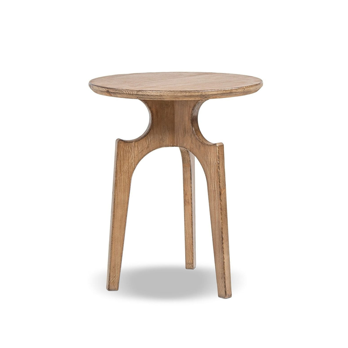 Antique brown round side table in reclaimed pine with curved pedestal base HouseOfZazla on Tampa Home & Garden Store