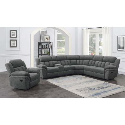 Divine 6-piece reclining sectional in dark gray fabric with curved chaise modules on Tampa Home & Garden Store