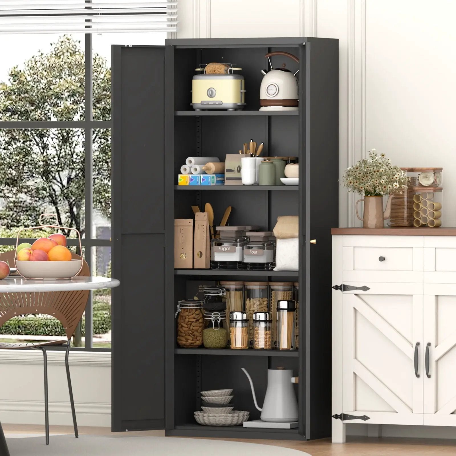 Adjustable 2 Door Storage Cabinet With Adjustable Shelves dark gray interior with toaster on Tampa Home & Garden Store