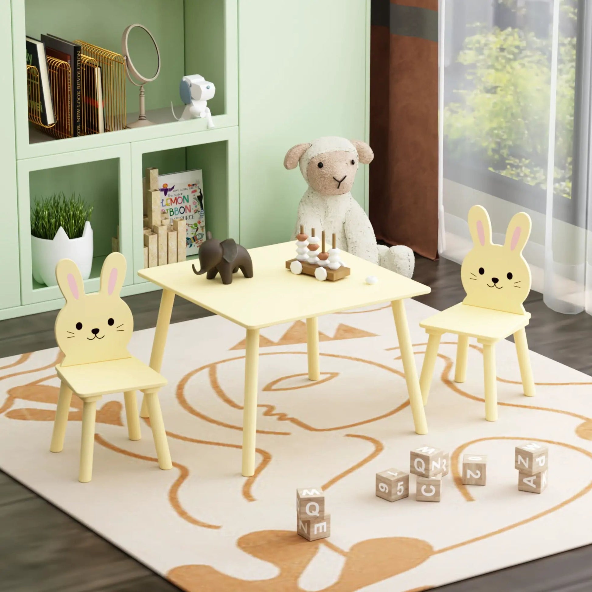 Table and chair set with 2 bunny chairs in yellow for toddlers by Unique Piece Furniture on Tampa Home & Garden Store