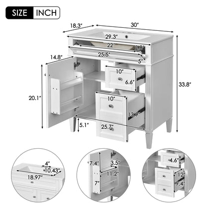 Bathroom vanity with top sink, white; 2 drawers and tip-out drawer by Unique Piece Furniture on Tampa Home & Garden Store