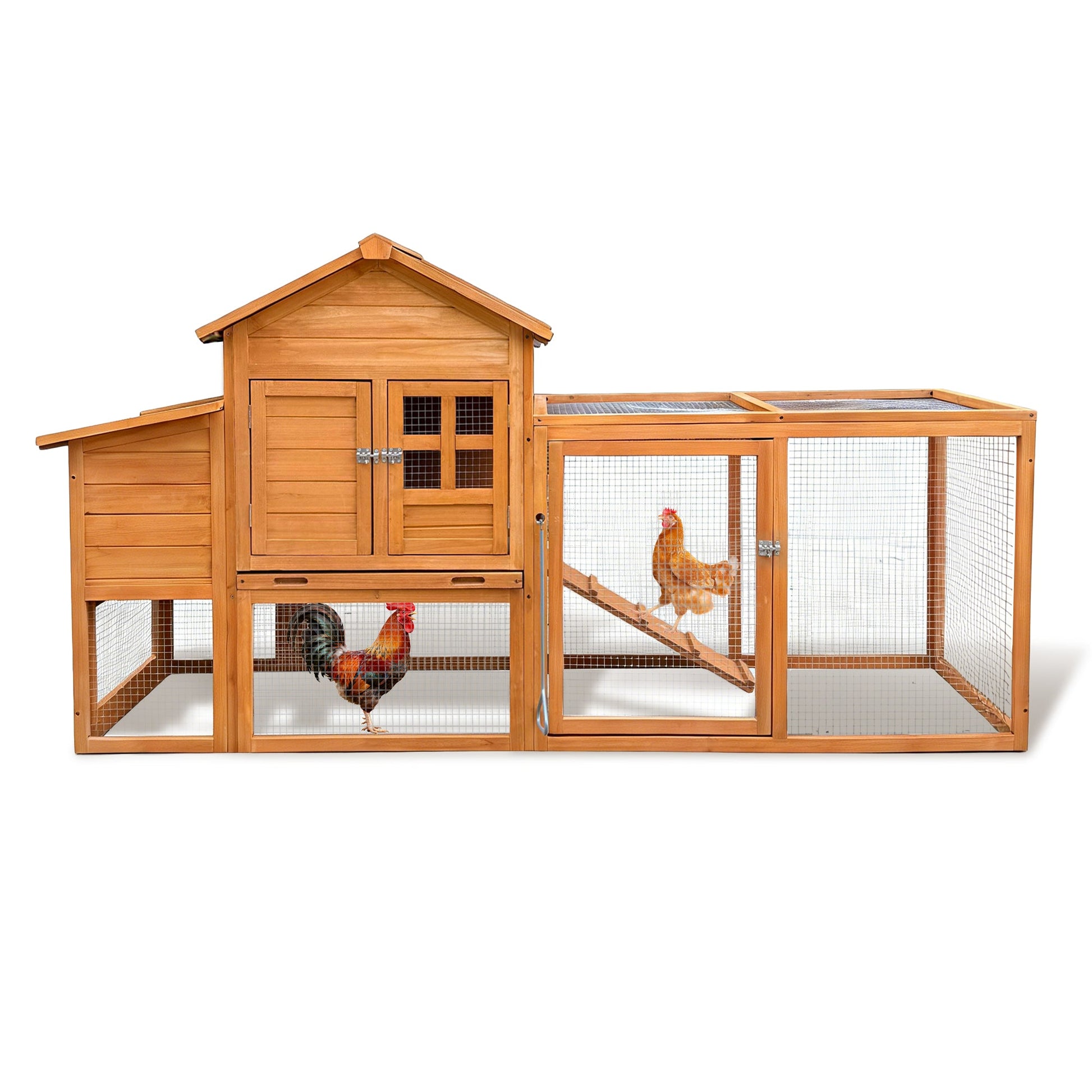80 inch chicken coop with nest box in natural wood with wire-mesh run HouseOfZazla on Tampa Home & Garden Store