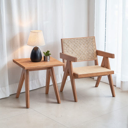 Armchair and matching square end table in natural wood by HouseOfZazla, 2-piece living room set on Tampa Home & Garden Store