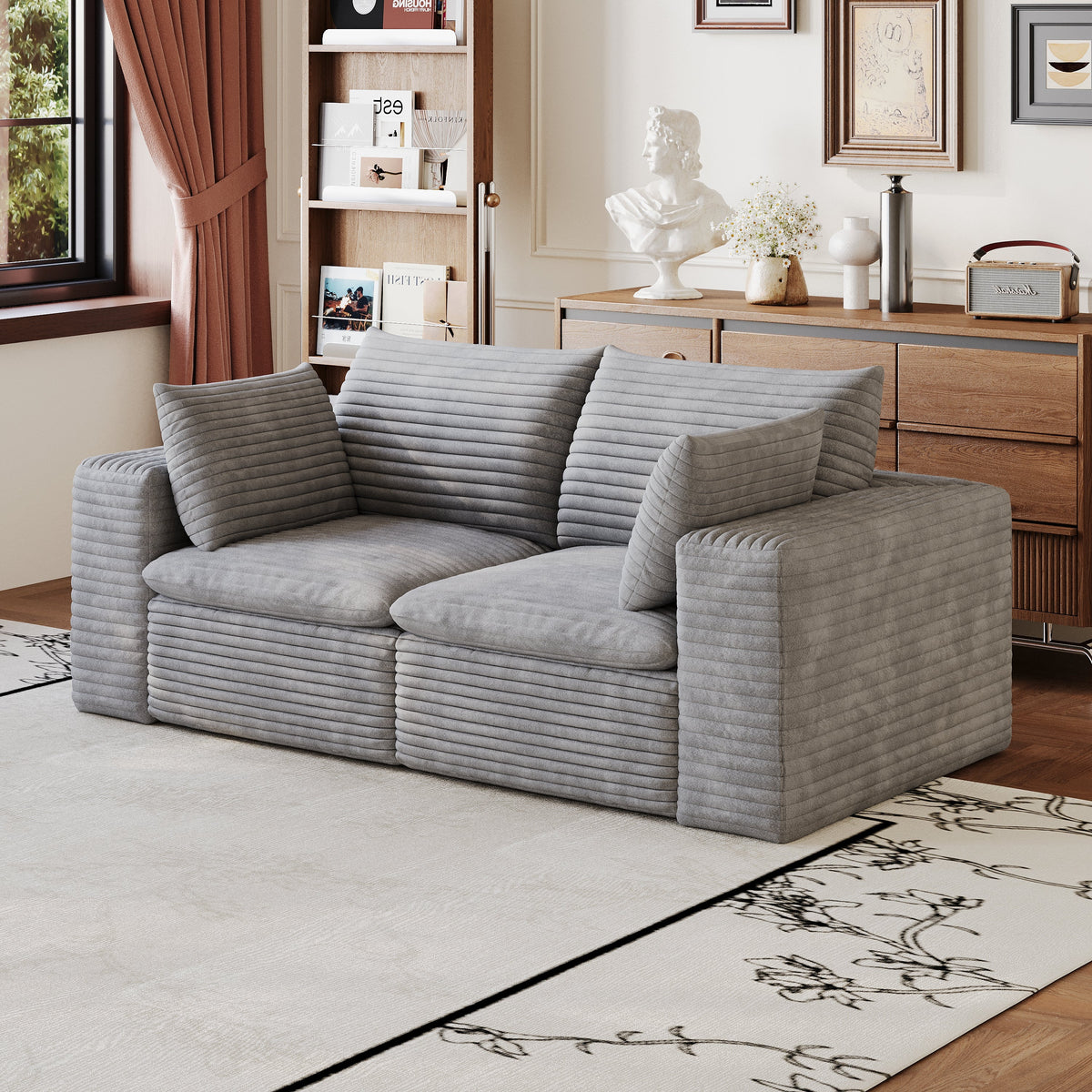 Modular Cloud Sofa In Corduroy Fabric And Cushions