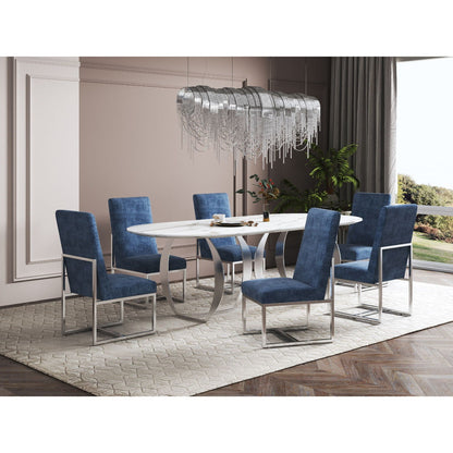 Element Dining Chair set of 6 blue velvet chairs with silver metal frames by HouseOfZazla on Tampa Home & Garden Store