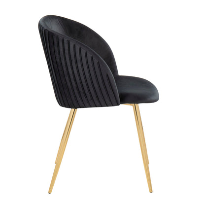 Pleated Waves Contemporary Chair set of 2 in black upholstery with gold metal legs on Tampa Home & Garden Store