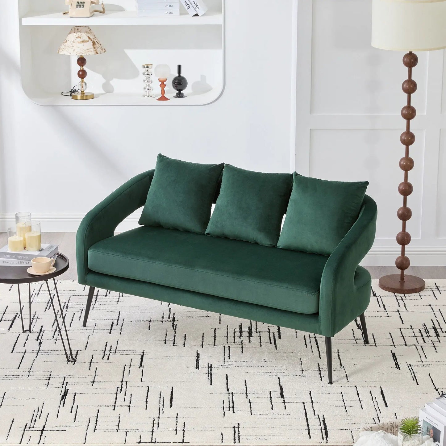 Open Back Loveseat Settee With Three Pillows
