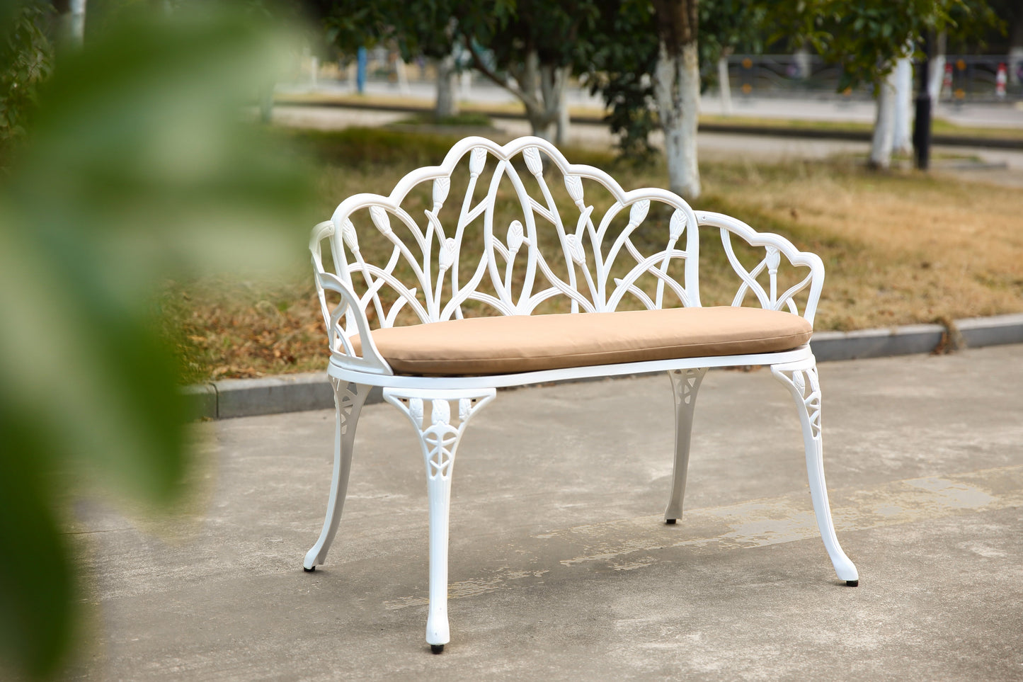 Cast Aluminum Tulip Outdoor Garden Bench