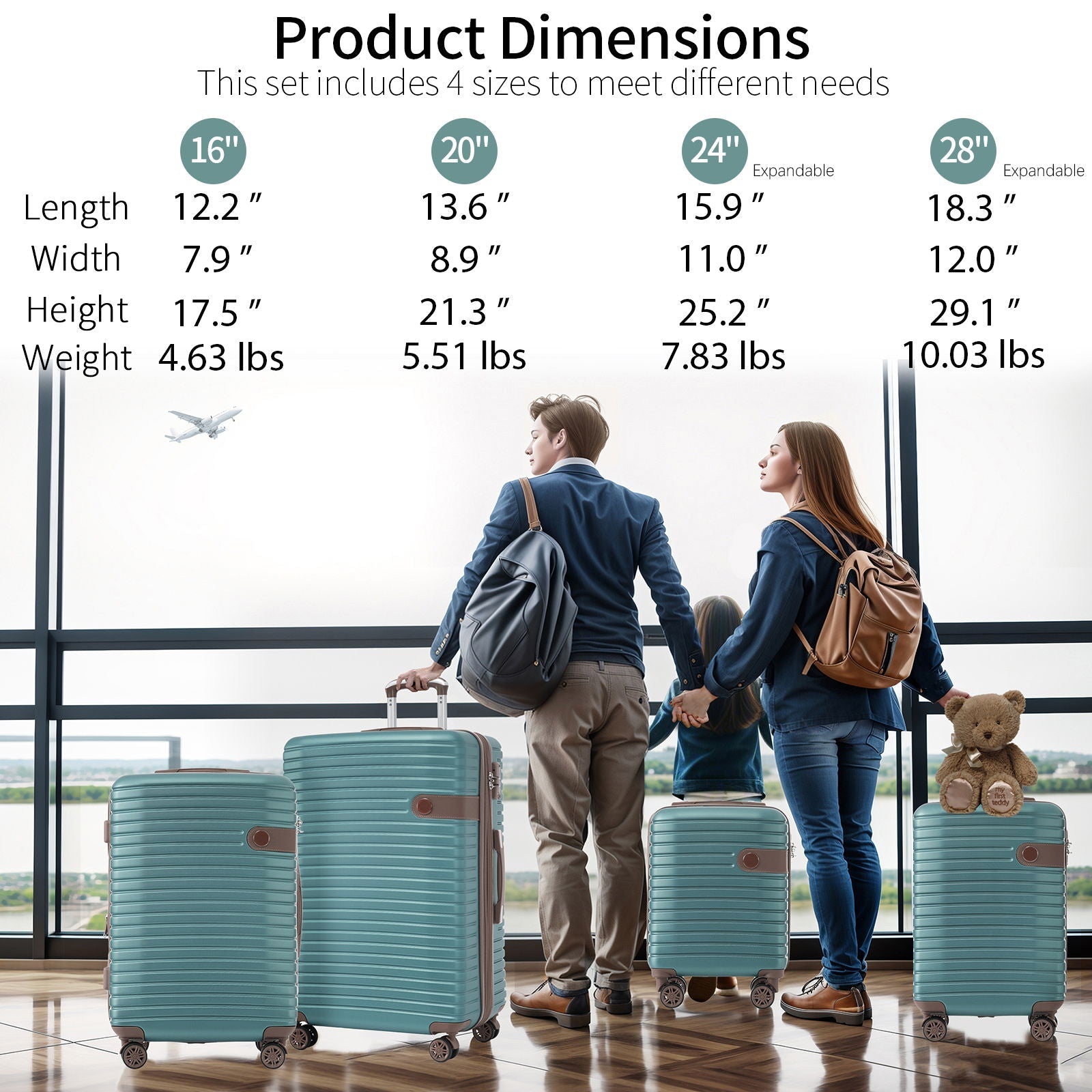 4-piece hard shell luggage set in teal with expandable design and packing cubes on Tampa Home & Garden Store