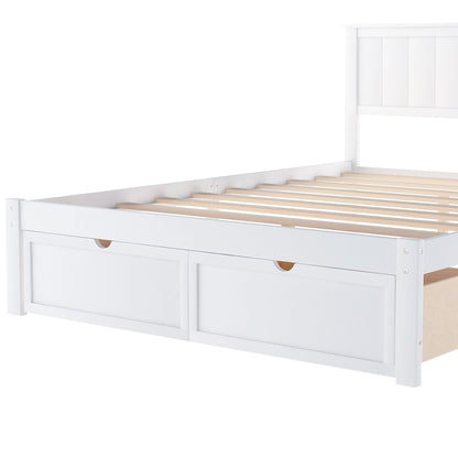 Full-size white platform bed with under-bed drawers and slatted base by HouseOfZazla on Tampa Home & Garden Store