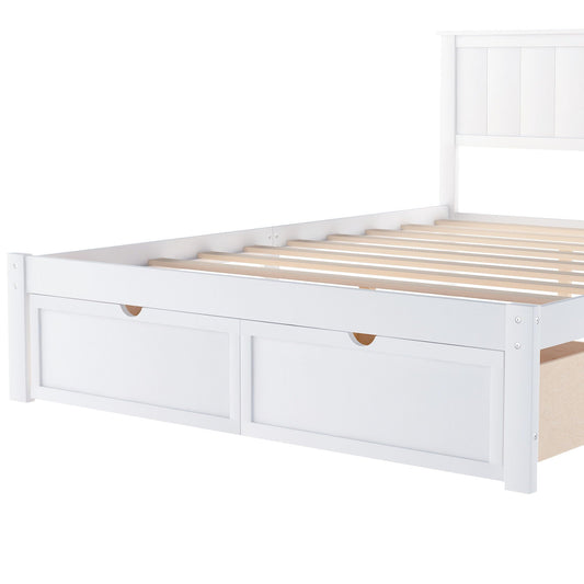 Full-size white platform bed with under-bed drawers and slatted base by HouseOfZazla on Tampa Home & Garden Store