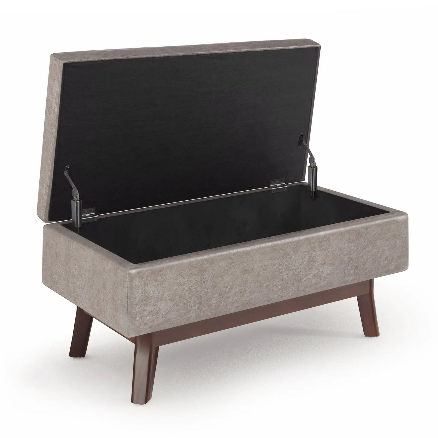 Owen Rectangular Storage Ottoman gray exterior, black lift-top interior, dark wood legs on Tampa Home & Garden Store