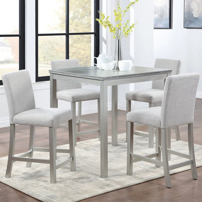 5 Piece Counter Height Dining Set square table with light gray upholstered chairs on Tampa Home & Garden Store