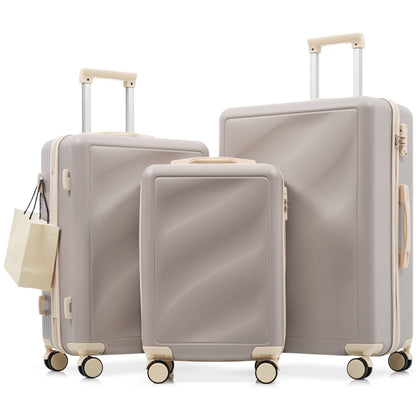 3 Piece Lightweight ABS Luggage Set HouseOfZazla beige hard shell cases with spinner wheels on Tampa Home & Garden Store