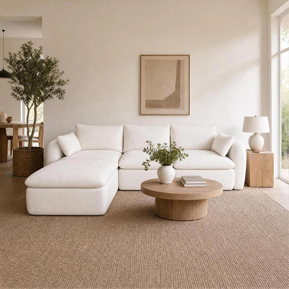 Fully Sponge Compressed Sectional Sofa in white fabric with plush cushions by HouseOfZazla on Tampa Home & Garden Store