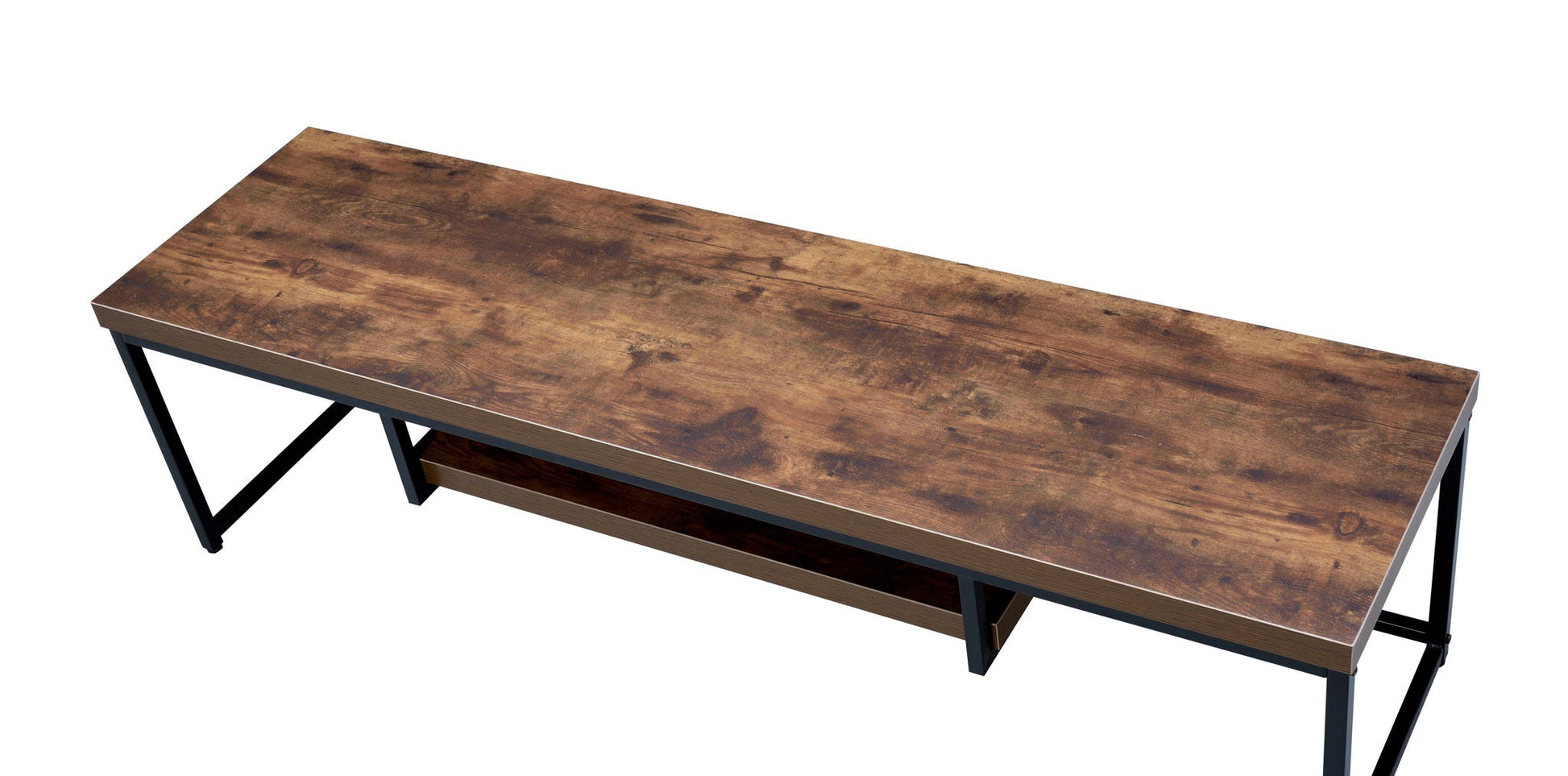 Bob TV Stand rustic wood top with black metal legs, compact storage on Tampa Home & Garden Store