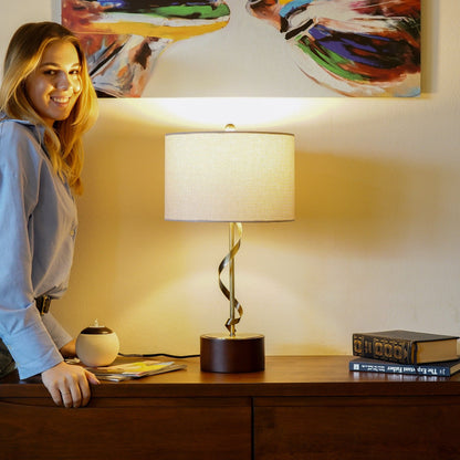 Nightstand desk lamp with twisted metal base and white fabric shade by HouseOfZazla on Tampa Home & Garden Store