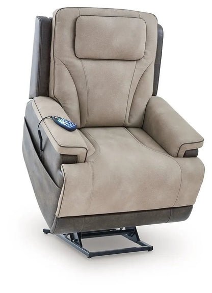 Power lift recliner 4Z-Peaceful Pause Unique Piece Furniture beige leather; remote on arm on Tampa Home & Garden Store