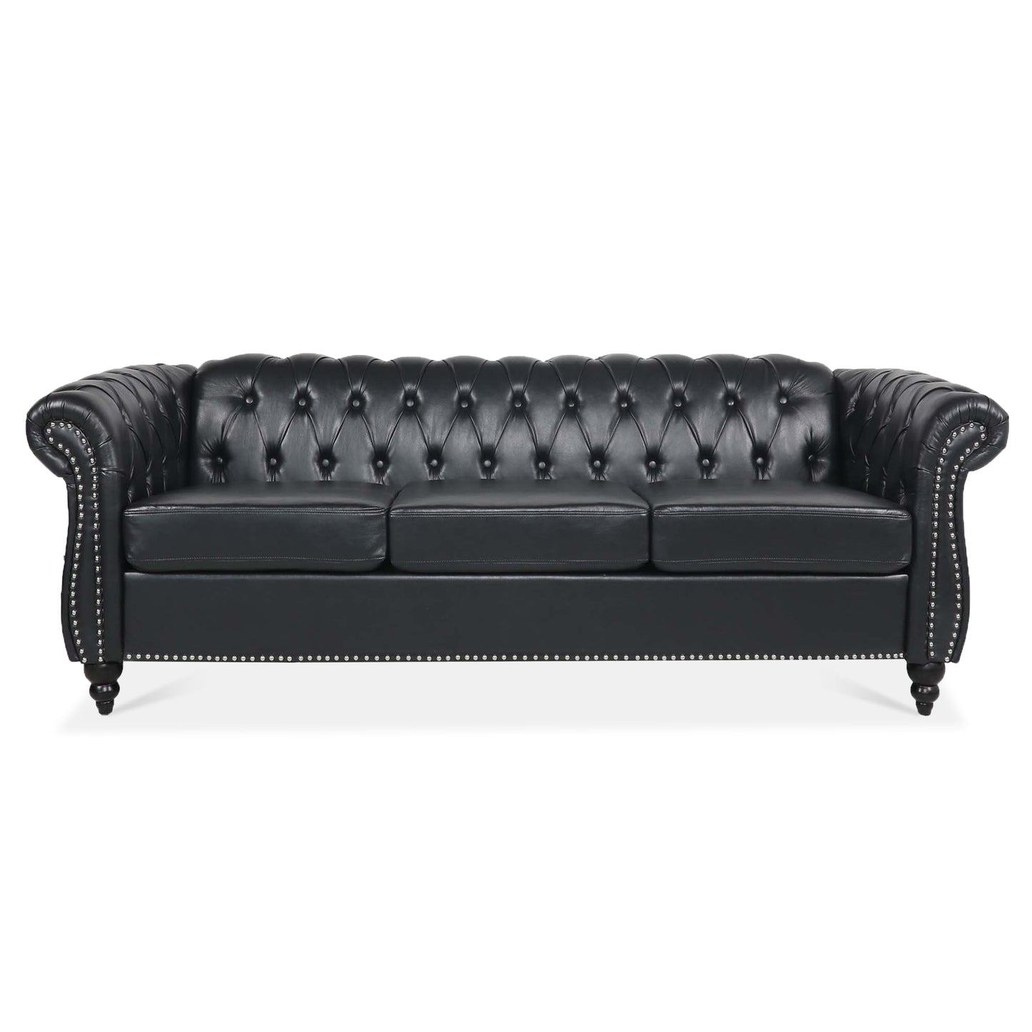 Black Chesterfield Sofa and Soft PU Rolled Arms