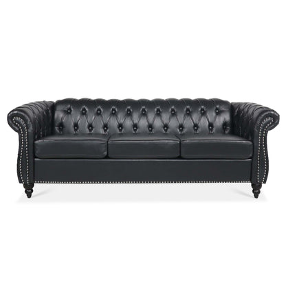 Black Chesterfield Sofa and Soft PU Rolled Arms