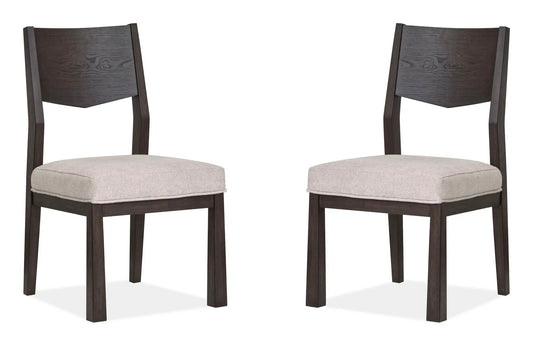 Two Tauren chairs with solid backs, coffee bean upholstery, by Unique Piece Furniture on Tampa Home & Garden Store