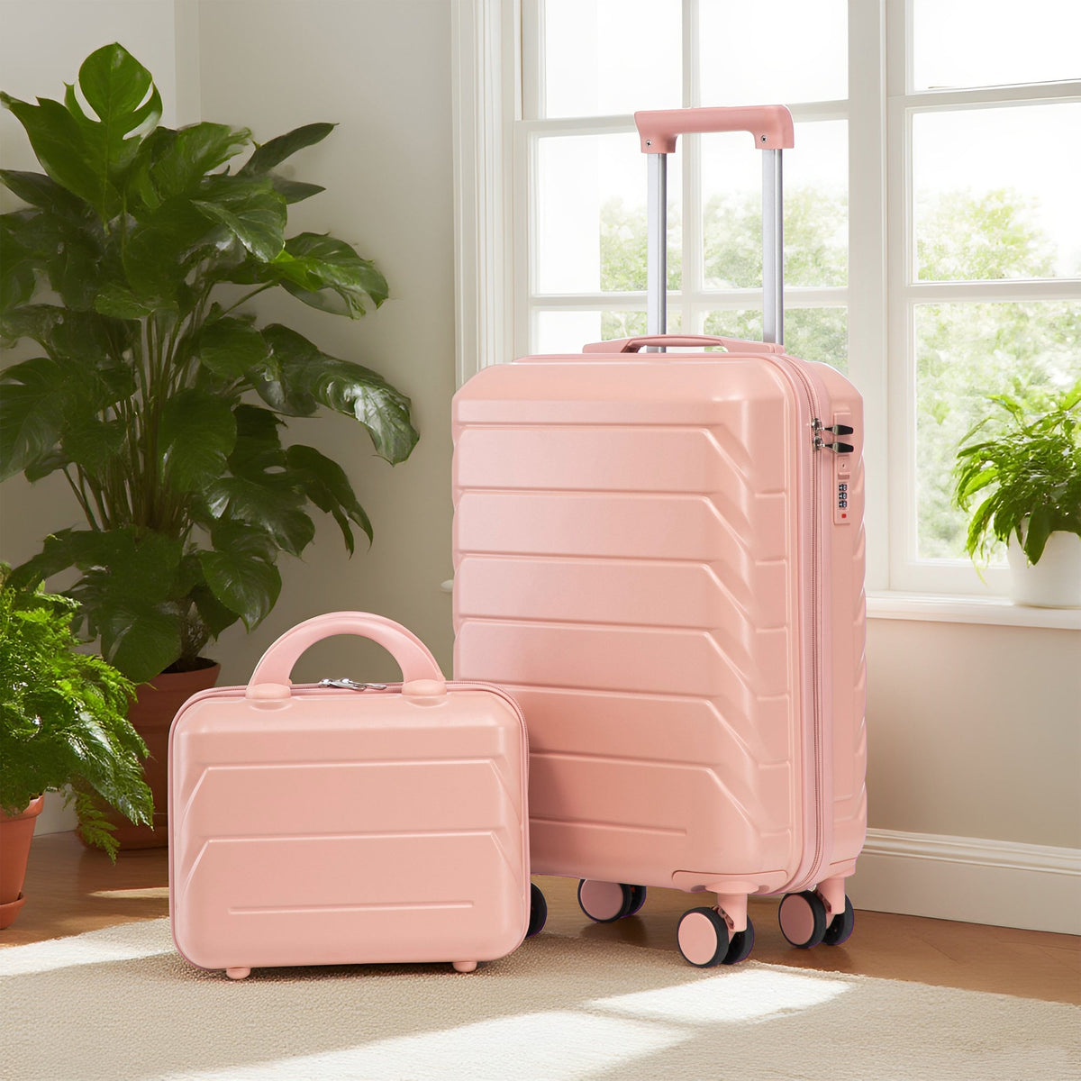 2-Piece ABS Spinner Luggage Set HouseOfZazla pink with combo lock includes suitcase and carry-on on Tampa Home & Garden Store