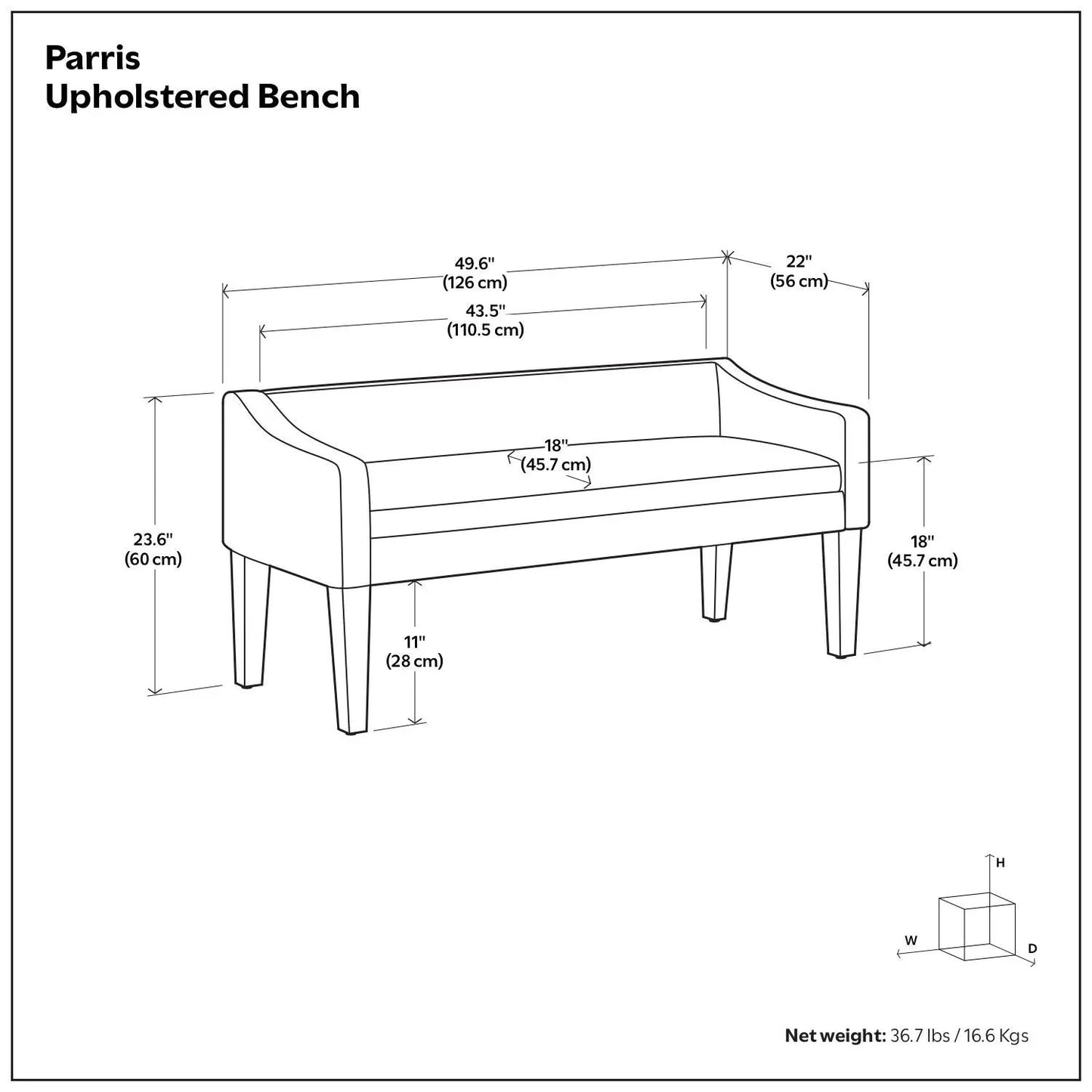 Parris Bench upholstered 49.6in L x 22in D x 23.6in H by Unique Piece Furniture on Tampa Home & Garden Store