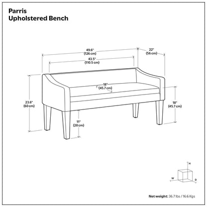 Parris Bench upholstered 49.6in L x 22in D x 23.6in H by Unique Piece Furniture on Tampa Home & Garden Store