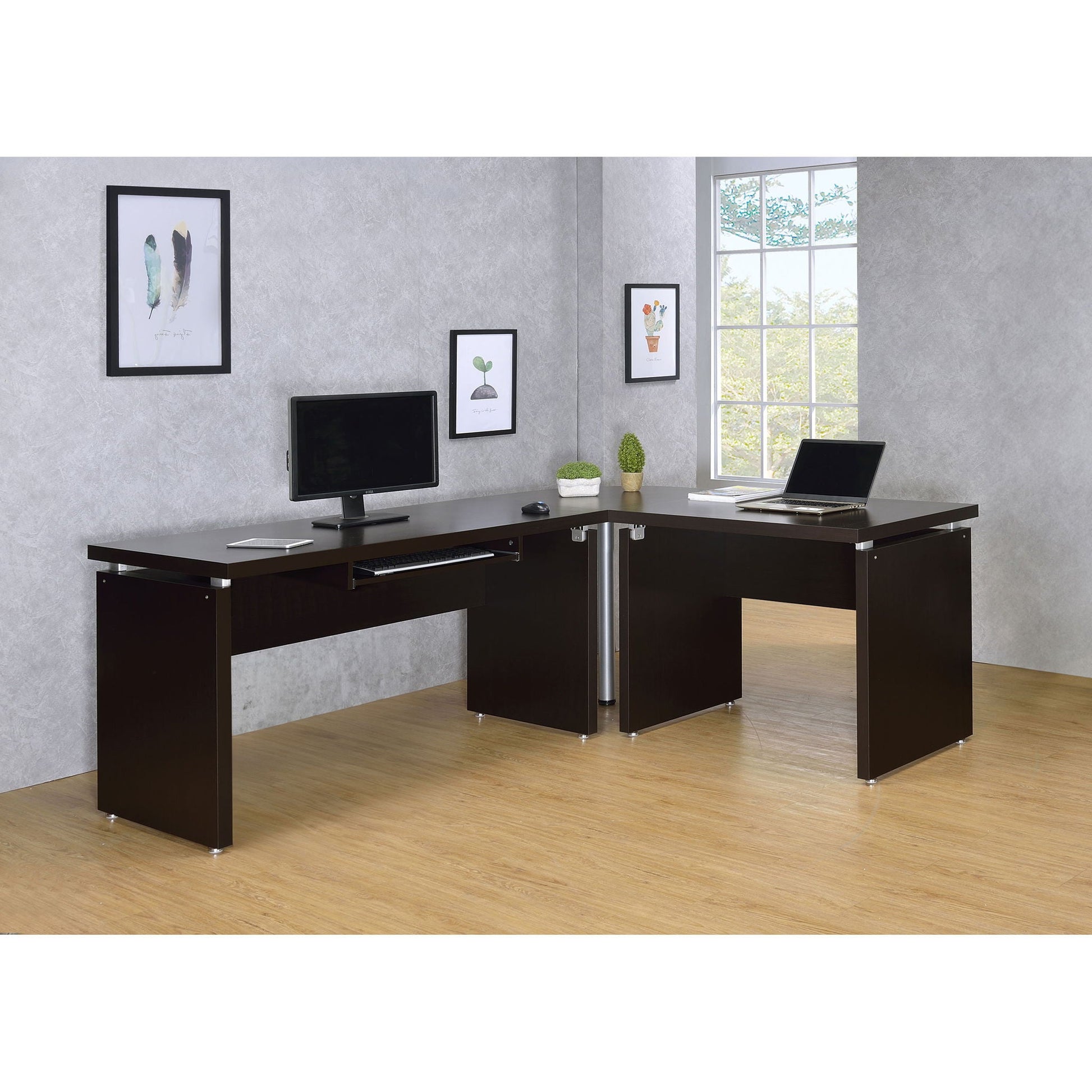 Ulloa L-Shaped Office Desk Cappuccino with slide-out keyboard tray & storage drawers, HouseOfZazla on Tampa Home & Garden Store