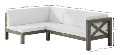Brava X Back Right Corner Bench by HouseOfZazla, acacia wood frame with light cushions on Tampa Home & Garden Store