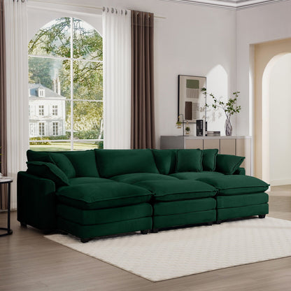 HouseOfZazla green modular cushion sofa with ottoman, low back, deep seating on Tampa Home & Garden Store