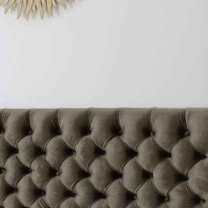 Annecy Contemporary Upholstered Headboard in dark gray velvet with tufting by HouseOfZazla on Tampa Home & Garden Store