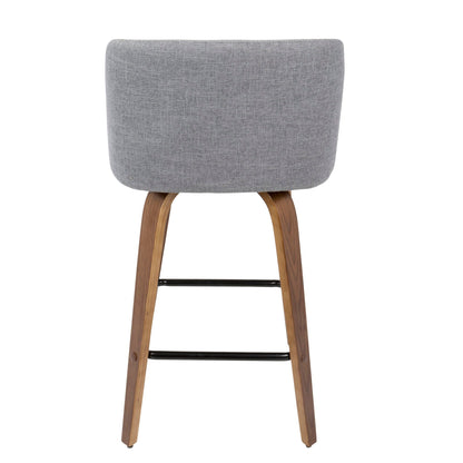 Toriano counter stools set of 2, gray fabric upholstery with wooden legs and footrest on Tampa Home & Garden Store
