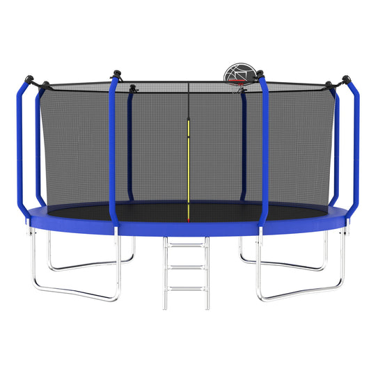 Outdoor Backyard Trampoline and Basketball Hoop