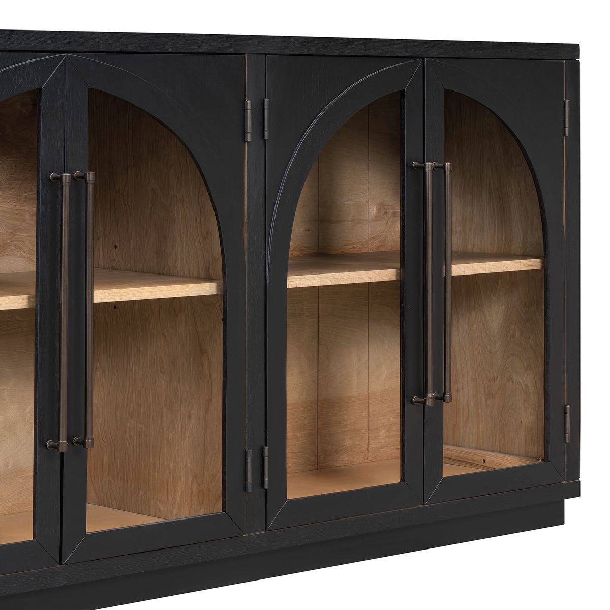 Black 4-door arched glass-front sideboard buffet by HouseOfZazla with bronze hardware on Tampa Home & Garden Store