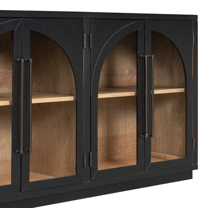 Black 4-door arched glass-front sideboard buffet by HouseOfZazla with bronze hardware on Tampa Home & Garden Store