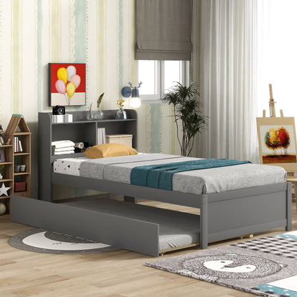 Twin Bed With Trundle And Storage Bookcase