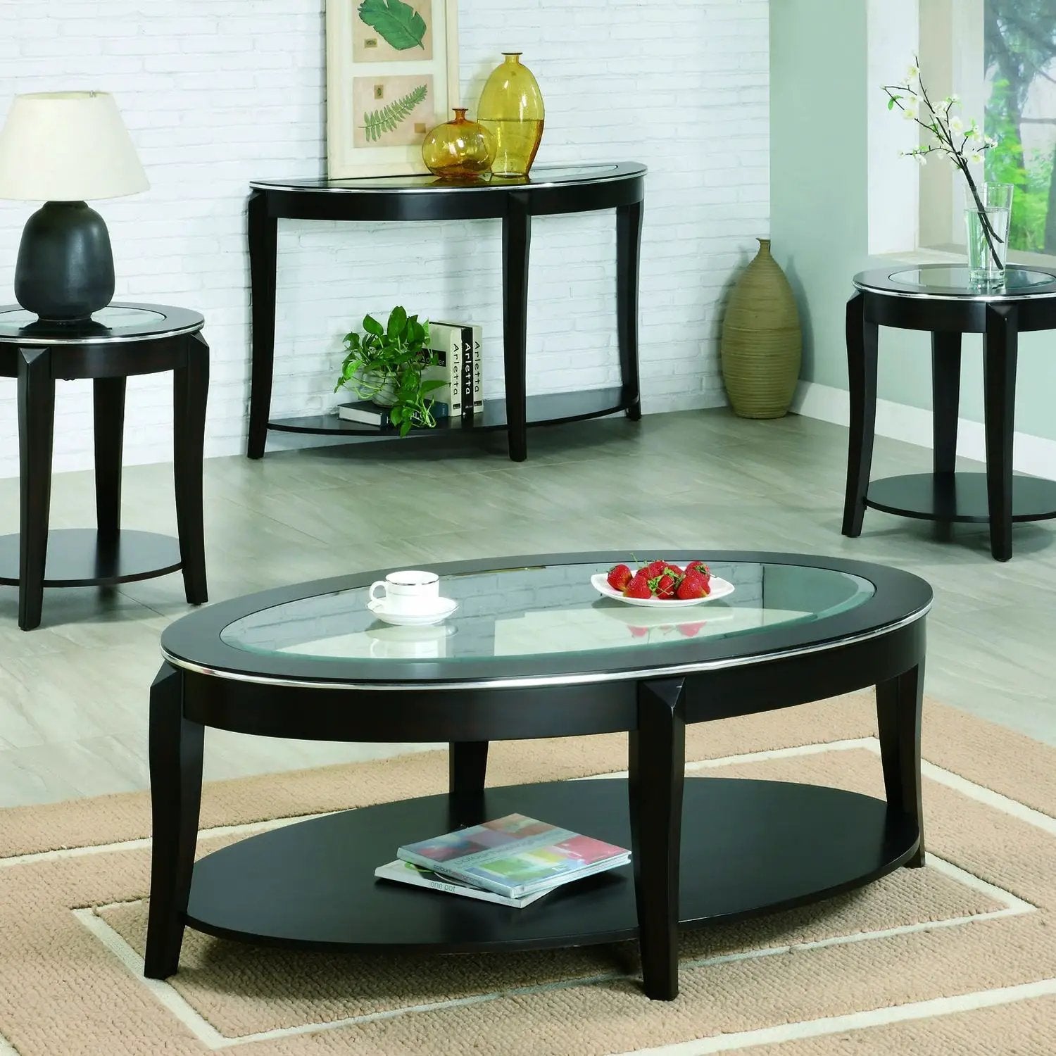 Table set 3 coffee, end, and side tables in dark wood with glass by Unique Piece Furniture on Tampa Home & Garden Store