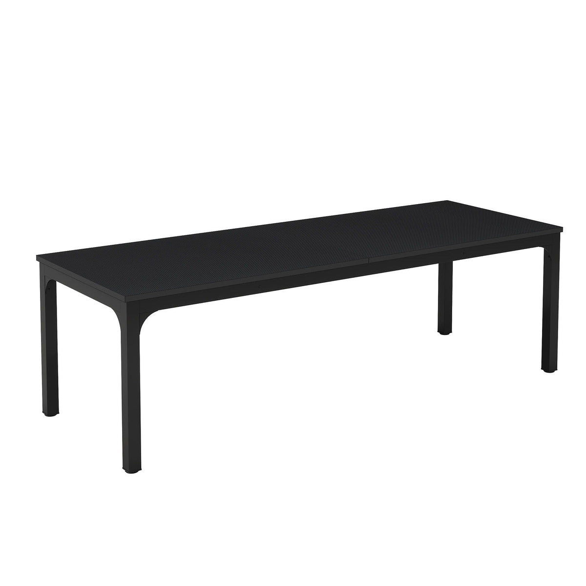 Rectangle dining table for 6-8 with black textured tabletop and metal legs on Tampa Home & Garden Store