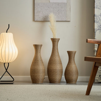 3-piece beige artificial rattan floor vase set by HouseOfZazla on Tampa Home & Garden Store