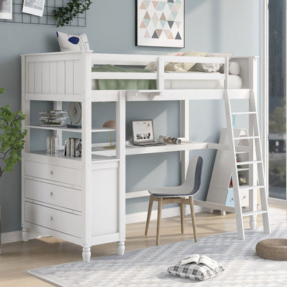 Space Saving Loft Bed with Desk and Drawers